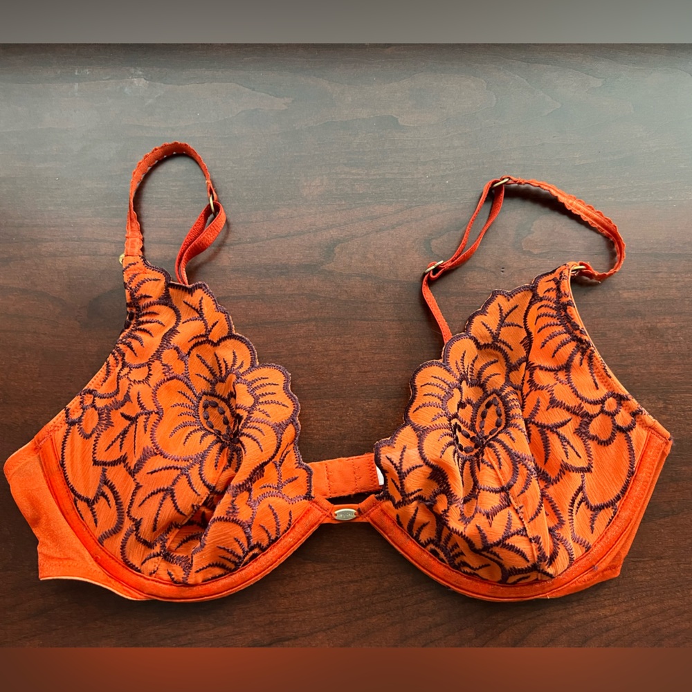 Orange Floral Lace Bra Underwire -VS